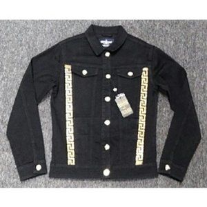 🆕 BLACK & GOLD SLIM FIT JEAN JACKET - MEN - LARGE
